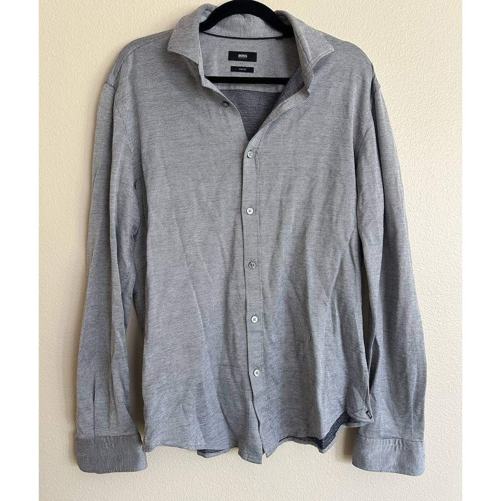Hugo Boss Slim Fit Casual Shirt M Old Money Quiet Luxury Grey Check Cotton